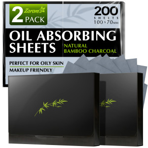 Natural Oil Blotting Sheets for Face with Bamboo Charcoal - 2pk/200 Makeup Friendly Oil Absorbing Sheets for Face - Blotting Papers for Oily Skin